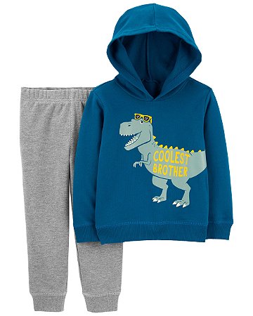 Moletom Azul com Capuz e Calça Cinza