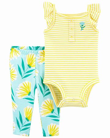 Body Listrado Amarelo e Calça Azul Florida