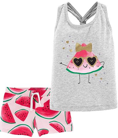 Regata Cinza e Shorts Melância