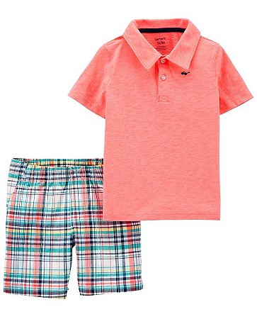 Camiseta Polo Neon e Shorts Xadrez
