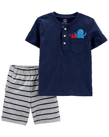 Camiseta Azul e Shorts Listrado