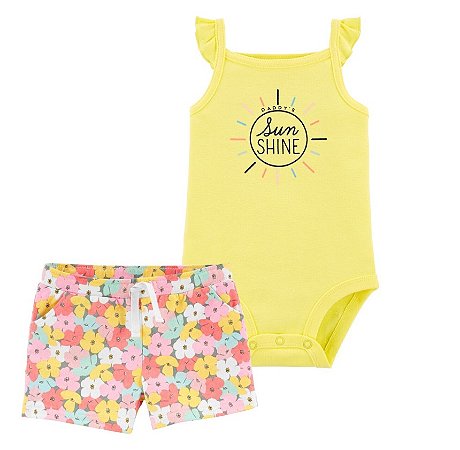Body Amarelo Sunshine e Shorts Floral