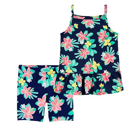 Conjunto Blusinha e Shorts Azul Floral