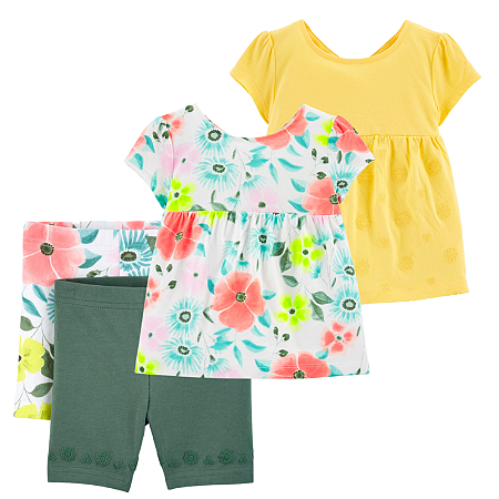 Batinhas Amarela e Floral com Shorts Verde e Floral