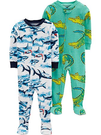 Kit Macacão Jacarés e Tubarão de Zíper com Pé
