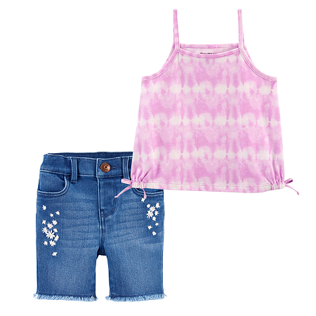 Blusinha Tie-Dye Lilás e Shorts Jeans