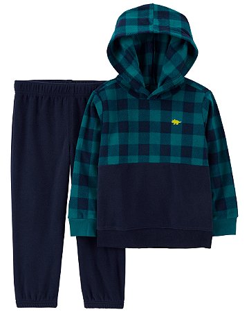 Conjunto Fleece Azul Xadrez