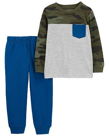 Calça Azul e Blusa Cinza Camuflagem