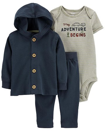 Conjunto Body, Calça e Casaco Azul Marinho com Botões