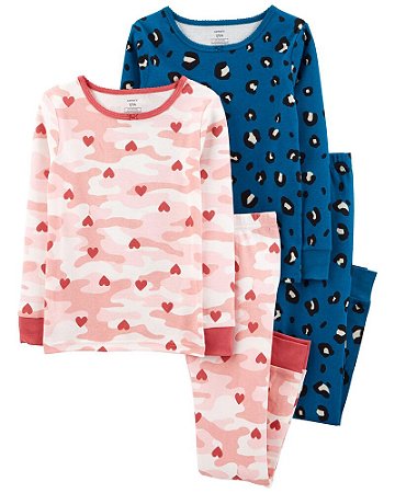 Kit 2 Pijamas Manga Longa e Calça Corações e Oncinha