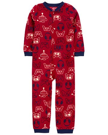 Macacão Fleece Vermelho Video Game de Zíper sem Pé