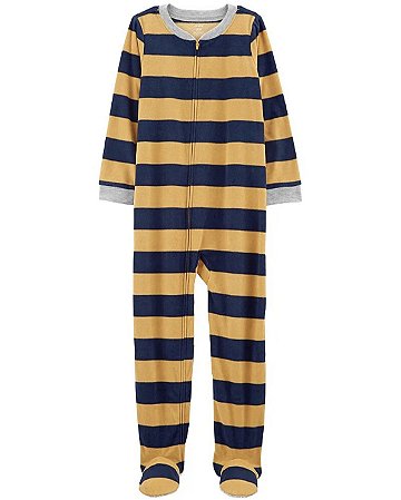 Macacão Fleece Listrado Amarelo e Azul de Zíper com Pé