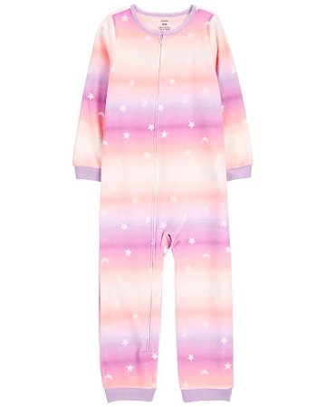 Macacão Fleece Ombre Rosa e Lilás Estrelas de Zíper sem Pé