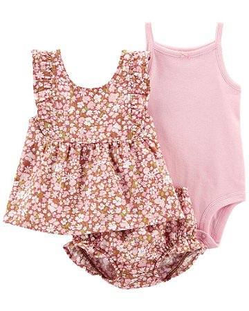 Trio Batinha Floral Rose, Body e Shorts