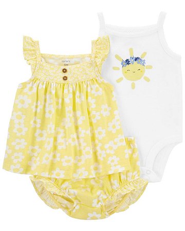 Trio Body, Shorts, Batinha Amarelo Flores