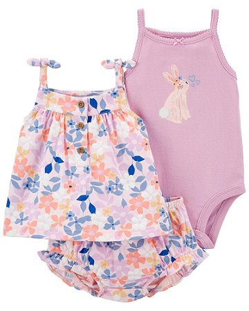 Trio Body, Shorts, Batinha Lilás com Flores
