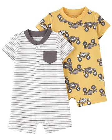 Kit Macaquinho Listrado e Amarelo Trator