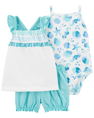 Trio Batinha, Body e Shorts Azul Tie Dye