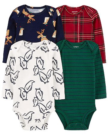 Kit Body Manga Longa Penguim 4 peças