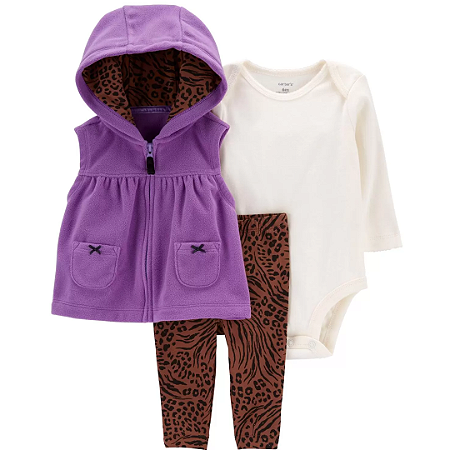 Conjunto Colete Roxo Fleece 3 peças