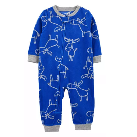 Macacão Fleece Azul de Ziper sem Pé