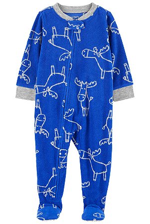Macacão Fleece Azul de Ziper com Pé