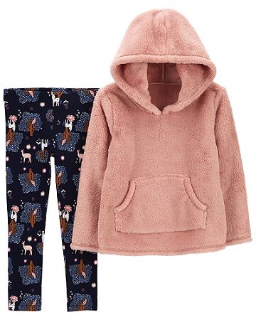 Blusa Rosa Fleece e Legging Azul