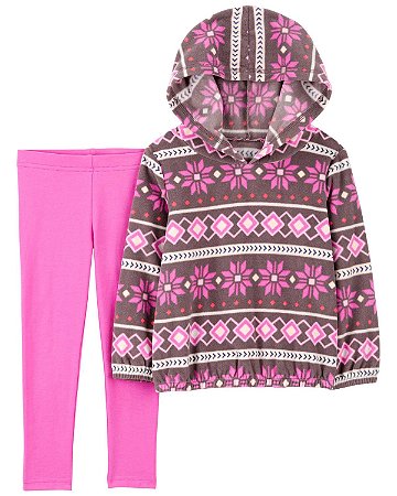 Blusa de Frio Fleece Marrom e Rosa e Legging Rosa
