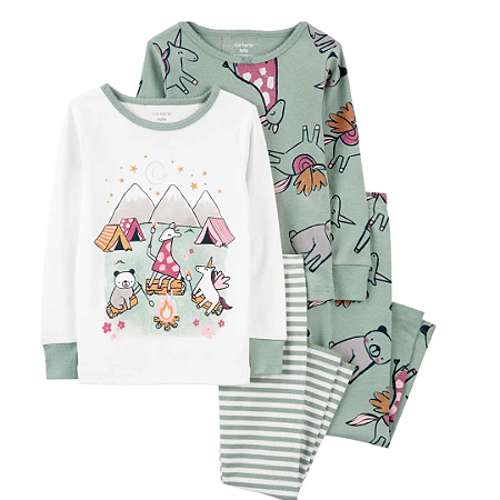 Pijama 2 Blusas Manga Longa e 2 Calças Animais