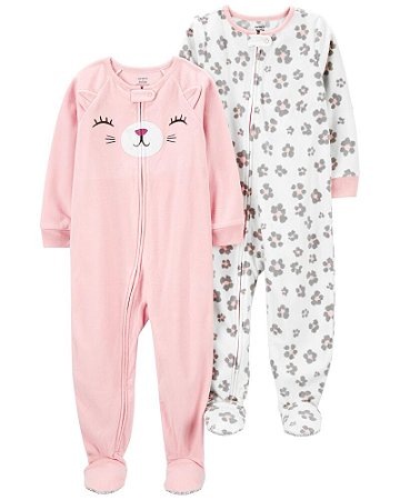 Kit Macacao Fleece Gatinha e Oncinha de Ziper com Pé