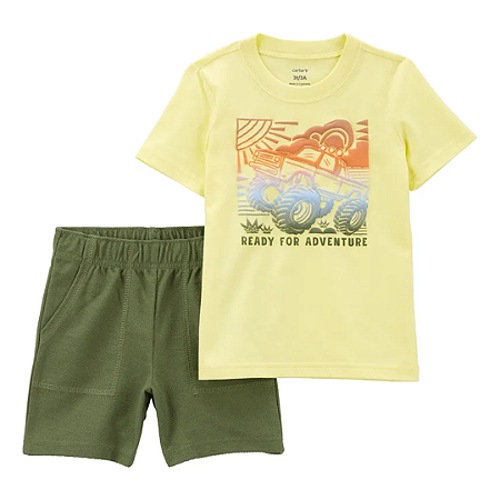Camiseta Amarela Carro e Shorts Verde
