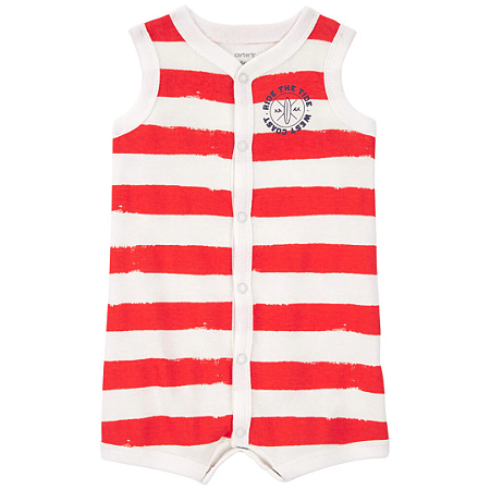 Romper Regata Listrado Branco e Vermelho