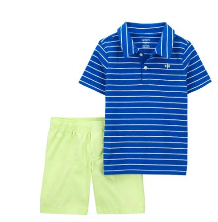 Camiseta Polo Azul e Shorts Verde - 2 anos