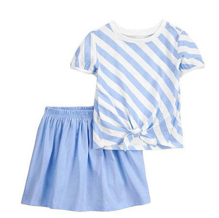 Camiseta Listrada e Shorts Saia Azul - 3 meses