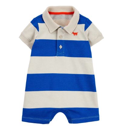 Romper Polo Listrado Azul e Cinza - 9 meses
