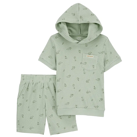 Camiseta com Capuz e Shorts Verde Dinossauro - 2 anos