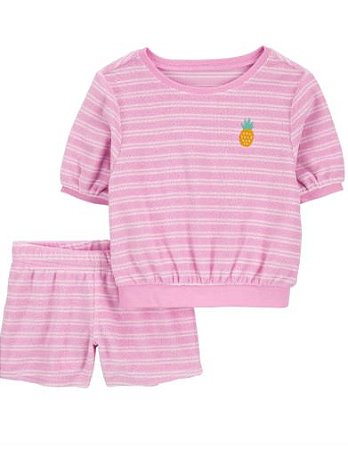 Blusinha e Shorts Atoalhado Lilas Abacaxi - 3 anos