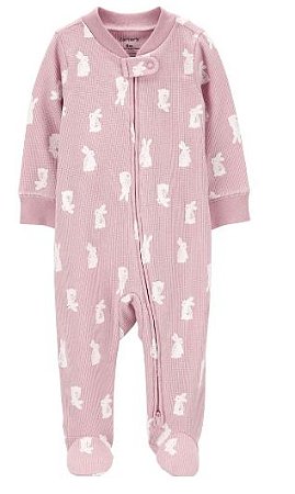 Macacao Lilas Coelho de Ziper com Pe -9 meses