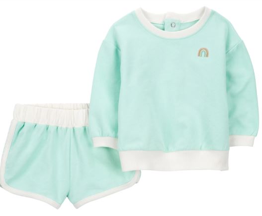 Blusa Manga Longa e Shorts Moletinho Azul Claro  - 12 meses