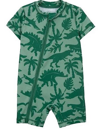 Macacao Praia FPS50+ Verde Dinossauro - 12 meses