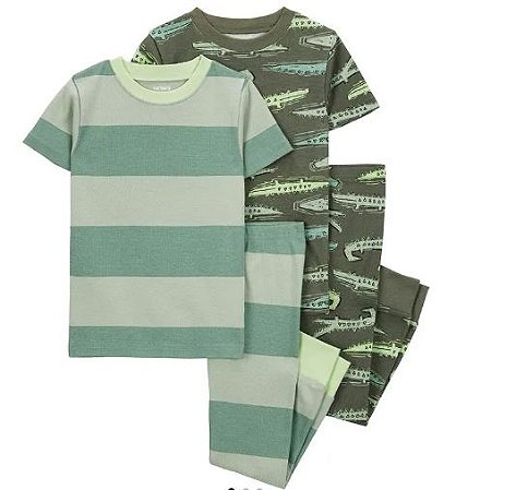 Pijama 2 Camisetas e 2 Calcas Verde Jacare - 12 meses