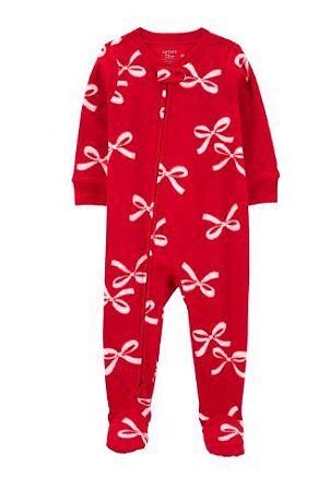 Macacao Fleece Vermelho Lacos de Ziper com Pe - 18 meses