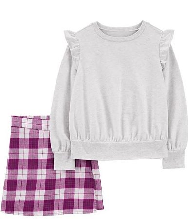 Blusa Cinza Manga Longa e Saia Xadrez - 4 anos