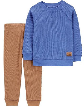 Blusa Azul Manga Longa e Calca com Bolso Lateral - 24 meses