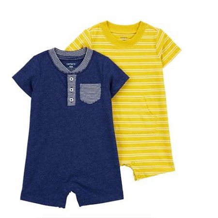 Kit Romper Azul Marinho e Amarelo - 18 meses
