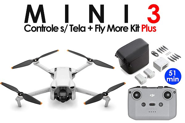Drone DJI Mini 3 + Controle sem Tela + Fly More Kit Plus (Versão Nacional)