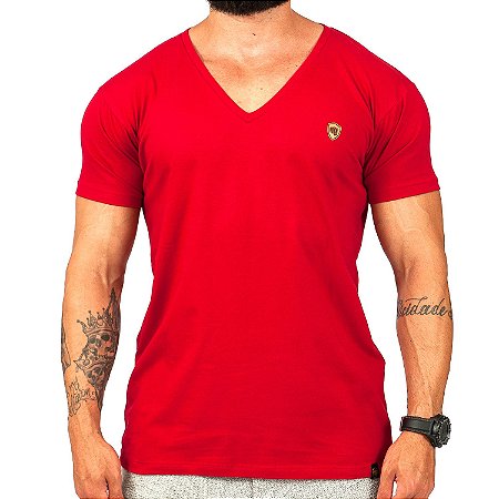 Camiseta vermelha gola v Clearance