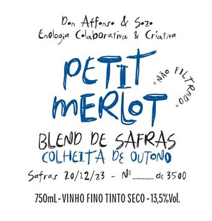 Vinho tinto Petit Merlot 2020, 2022 e 2023 Sozo + Don Affonso