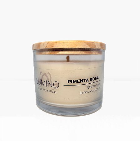 Vela Aromática Pimenta Rosa - Tampa de Madeira 100g