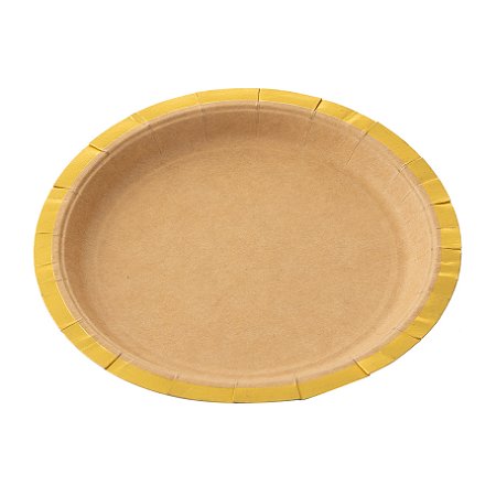 prato de papel kraft com borda dourada (10 unidades)